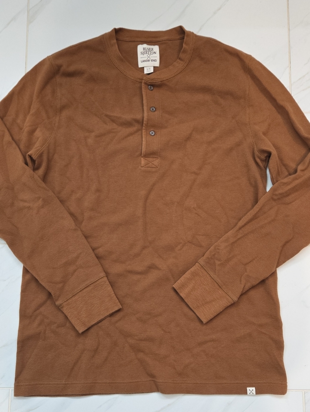 Lands' End Men's Long-Sleeve Henley in Caramel Brown